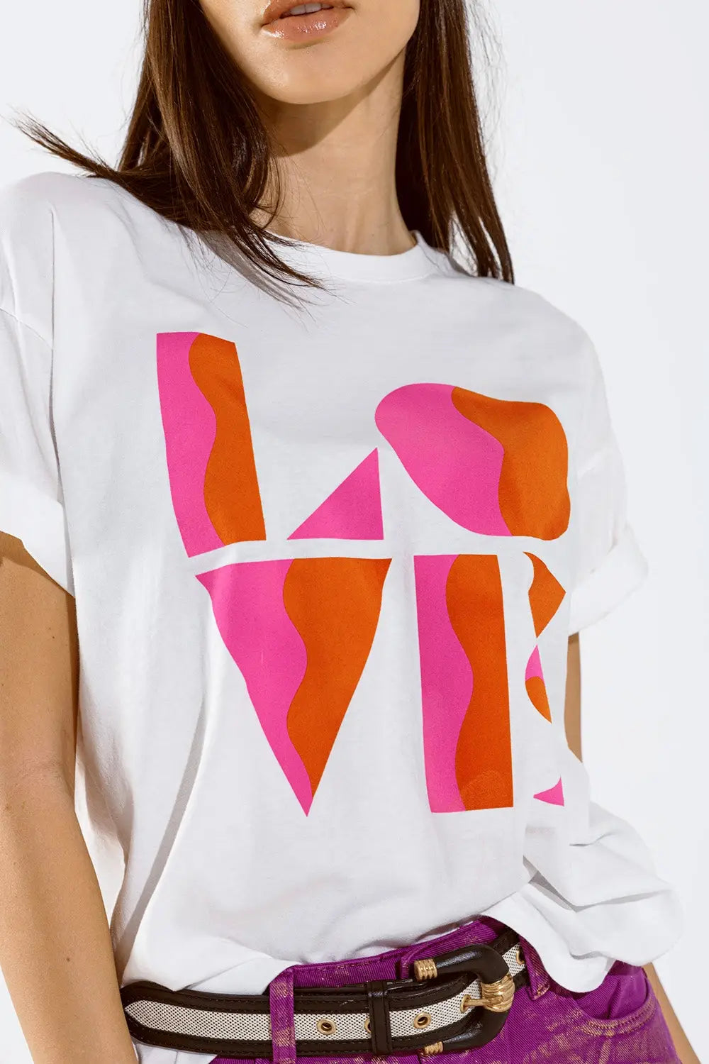 T-shirt with LOVE art deco digital print in white - WHITE / ONE - T-Shirts