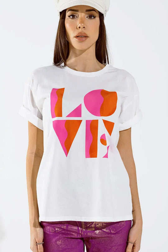 T-shirt with LOVE art deco digital print in white - WHITE / ONE - T-Shirts