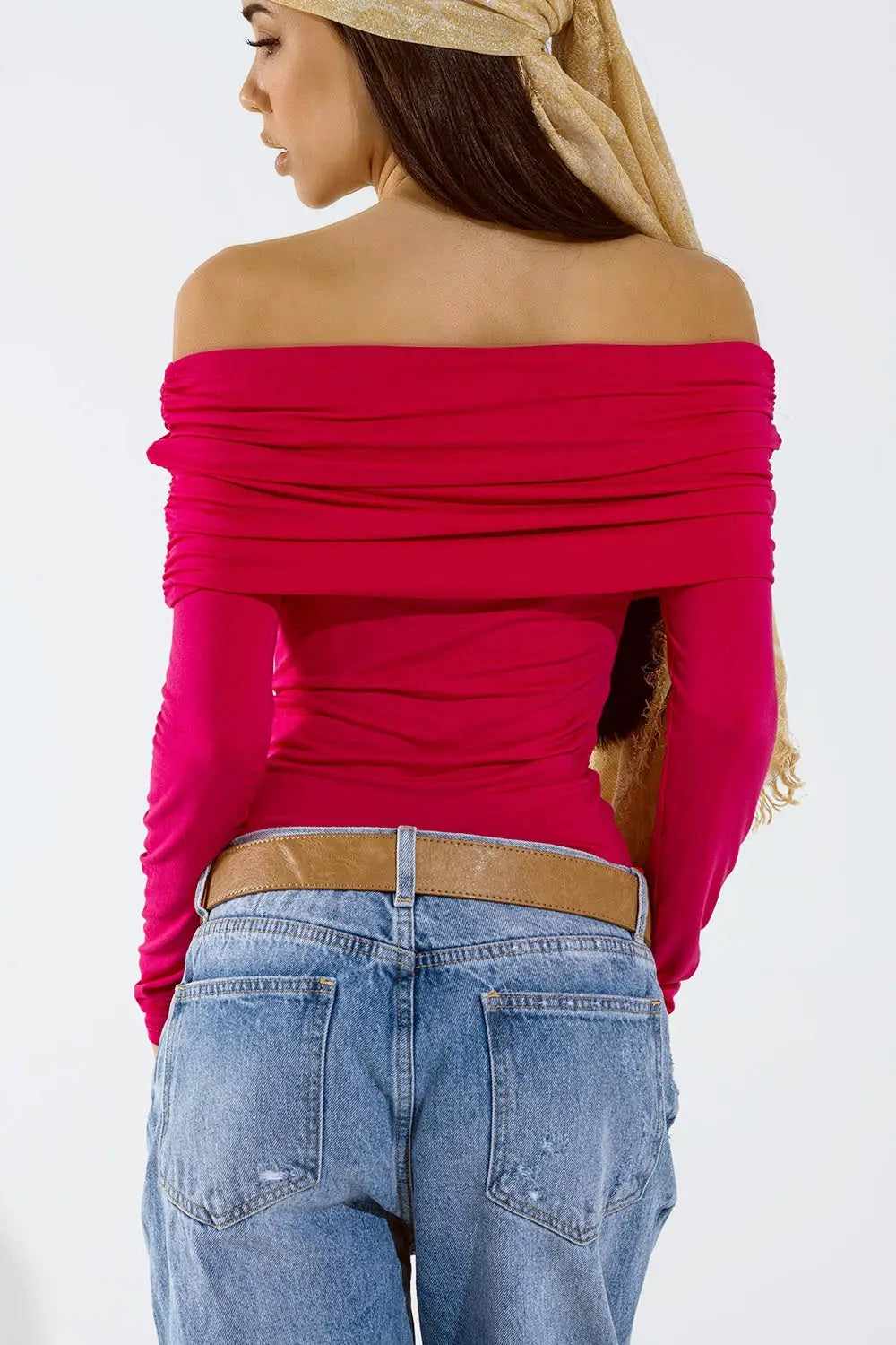 Bodycon Off Shoulder Top In Fuchsia - Tops