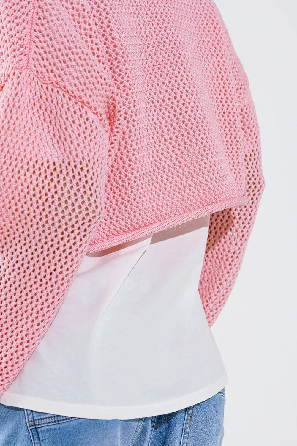 Crochet basic cropped cardigan in baby pink - PINK / ONE - Cardigans