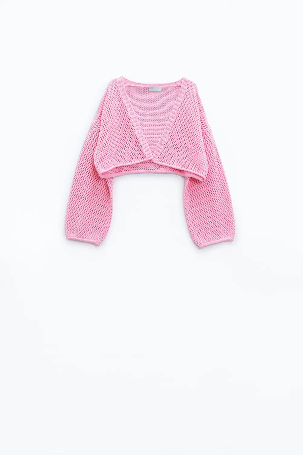 Crochet basic cropped cardigan in baby pink - PINK / ONE - Cardigans