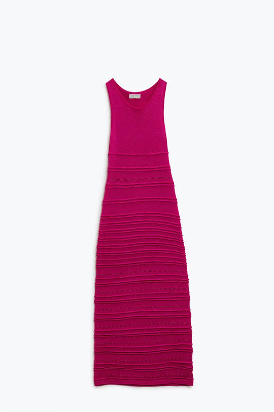 Fuchsia Maxi Crochet Sleeveless Knitted Dress - FUCHSIA / ONE - Dresses