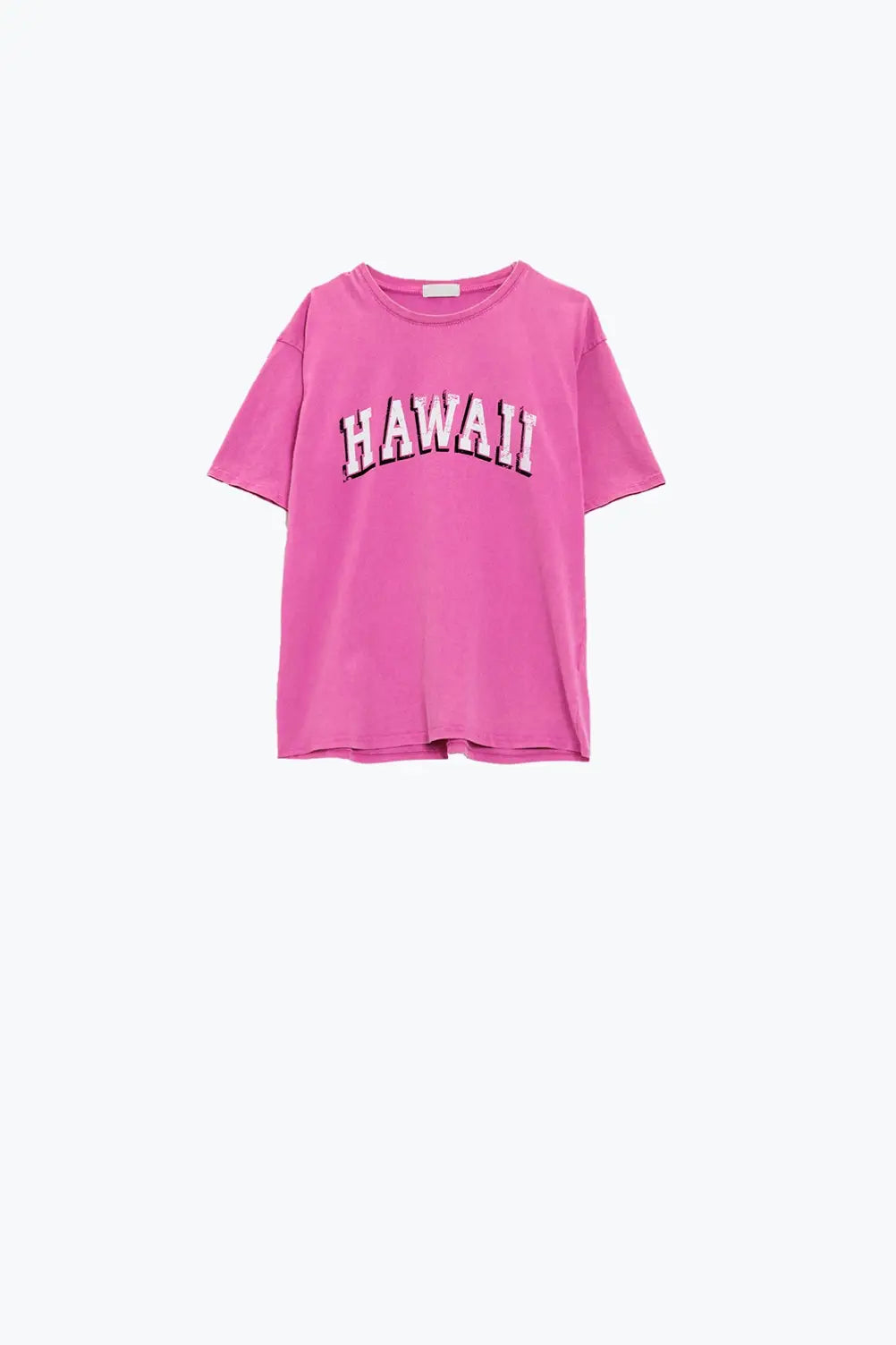 Washed Effect Hawaii T-Shirt In Fuchsia - FUCHSIA / ONE - T-Shirts