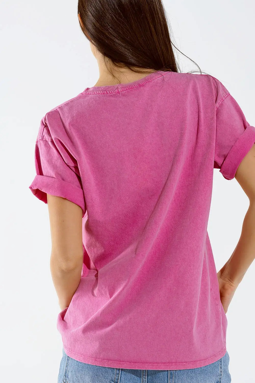 Oversized fuchsia t-shirt printed LA Los Angeles in white and fuchsia - PINK / ONE - T-Shirts