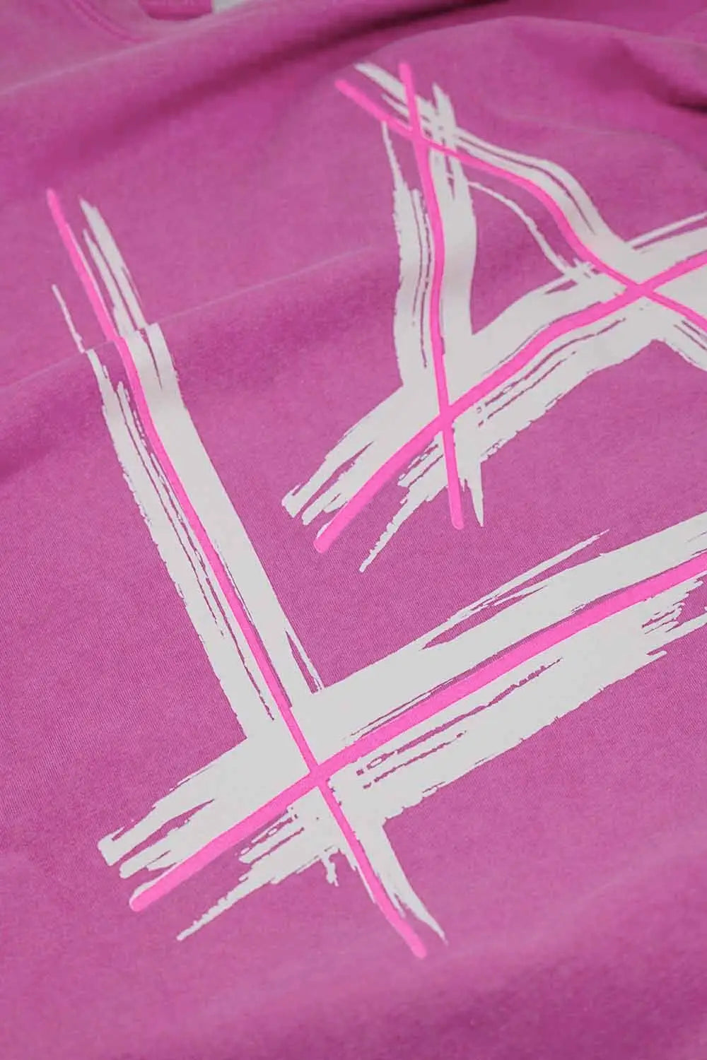 Oversized fuchsia t-shirt printed LA Los Angeles in white and fuchsia - PINK / ONE - T-Shirts