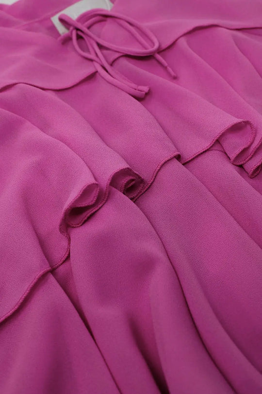 Ruffle Top WIth Thin straps in Fuchsia - Tops