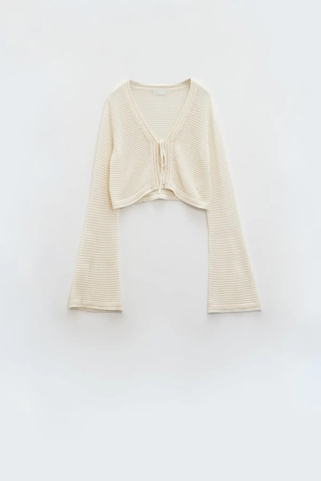 Long Bell Sleeve Knitted Cardigan in Cream With knot detail - BEIGE / ONE - Cardigans