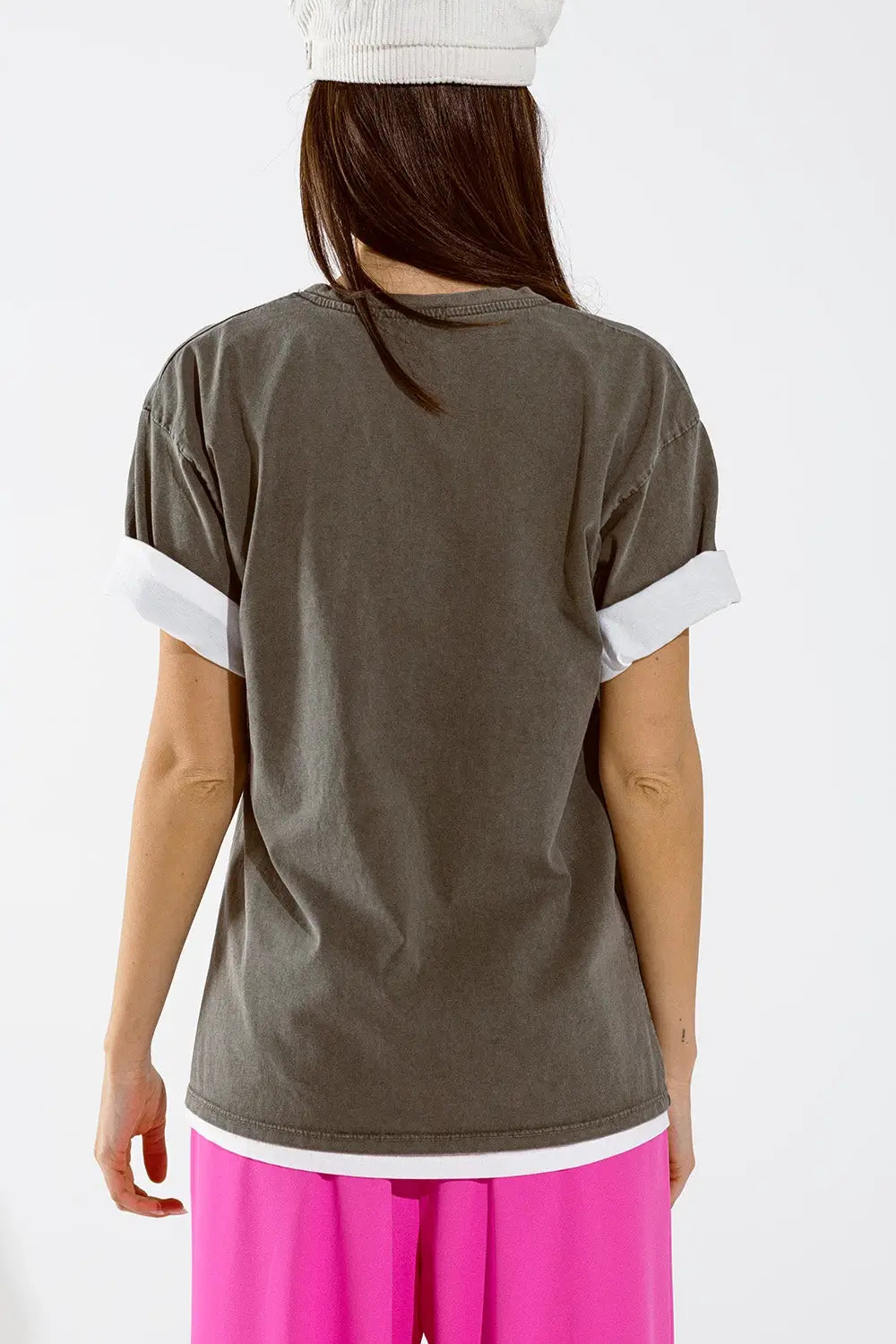 Grey oversize t-shirt Prints LA Los Angeles in pink and white - GRAY / ONE - T-Shirts