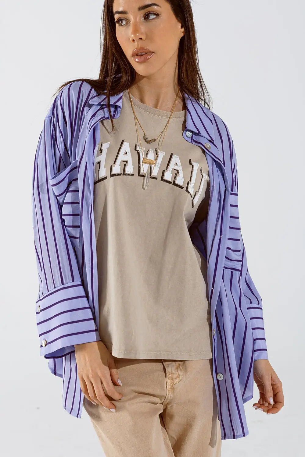 Lavander shirt with purple stripes and chest pockets - PURPLE / ONE - Shirts