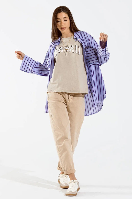 Lavander shirt with purple stripes and chest pockets - PURPLE / ONE - Shirts