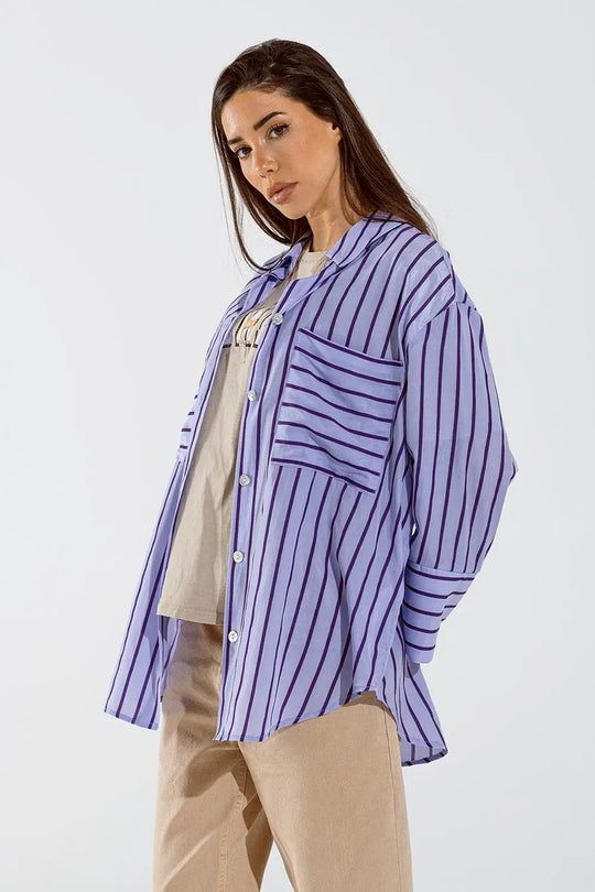 Lavander shirt with purple stripes and chest pockets - PURPLE / ONE - Shirts