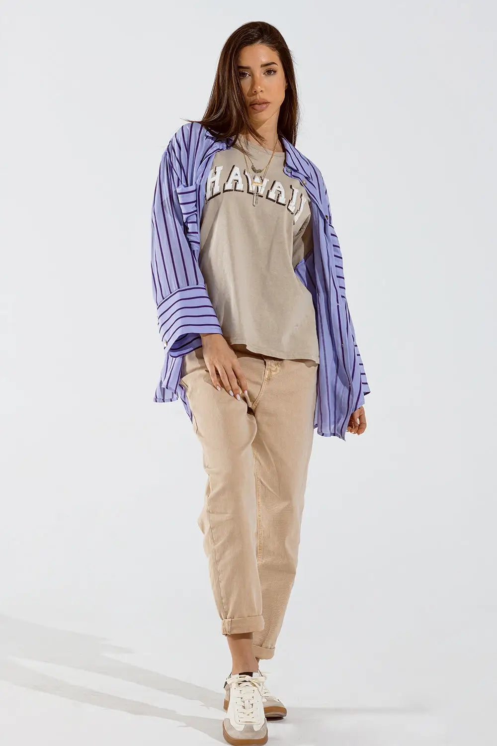 Lavander shirt with purple stripes and chest pockets - PURPLE / ONE - Shirts