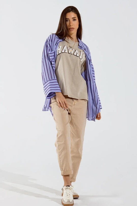 Lavander shirt with purple stripes and chest pockets - PURPLE / ONE - Shirts