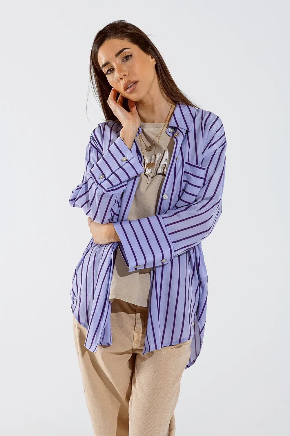 Lavander shirt with purple stripes and chest pockets - PURPLE / ONE - Shirts