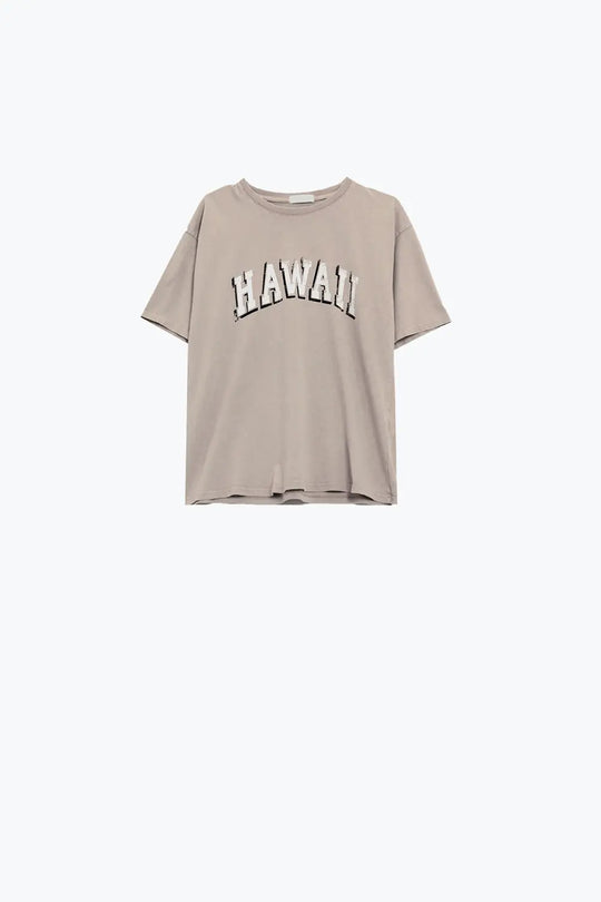 Washed Effect Hawaii T-Shirt In Beige - BEIGE / ONE - T-Shirts