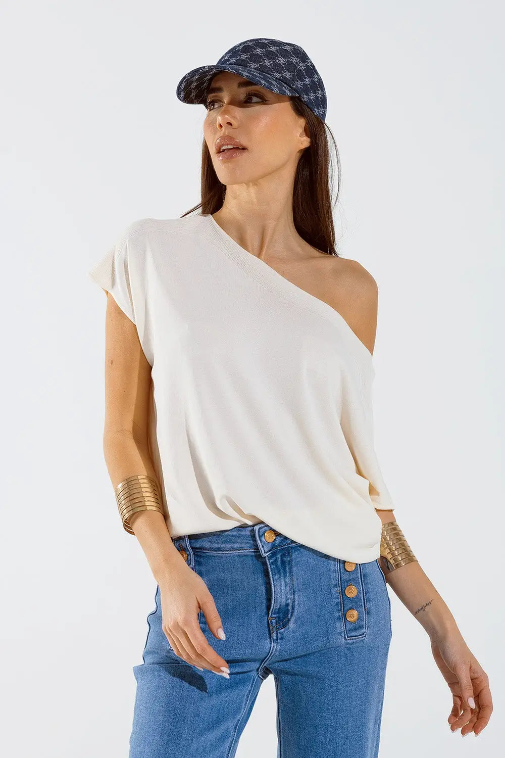 Beige boat neck relaxed sweater - BEIGE / ONE - Sweaters