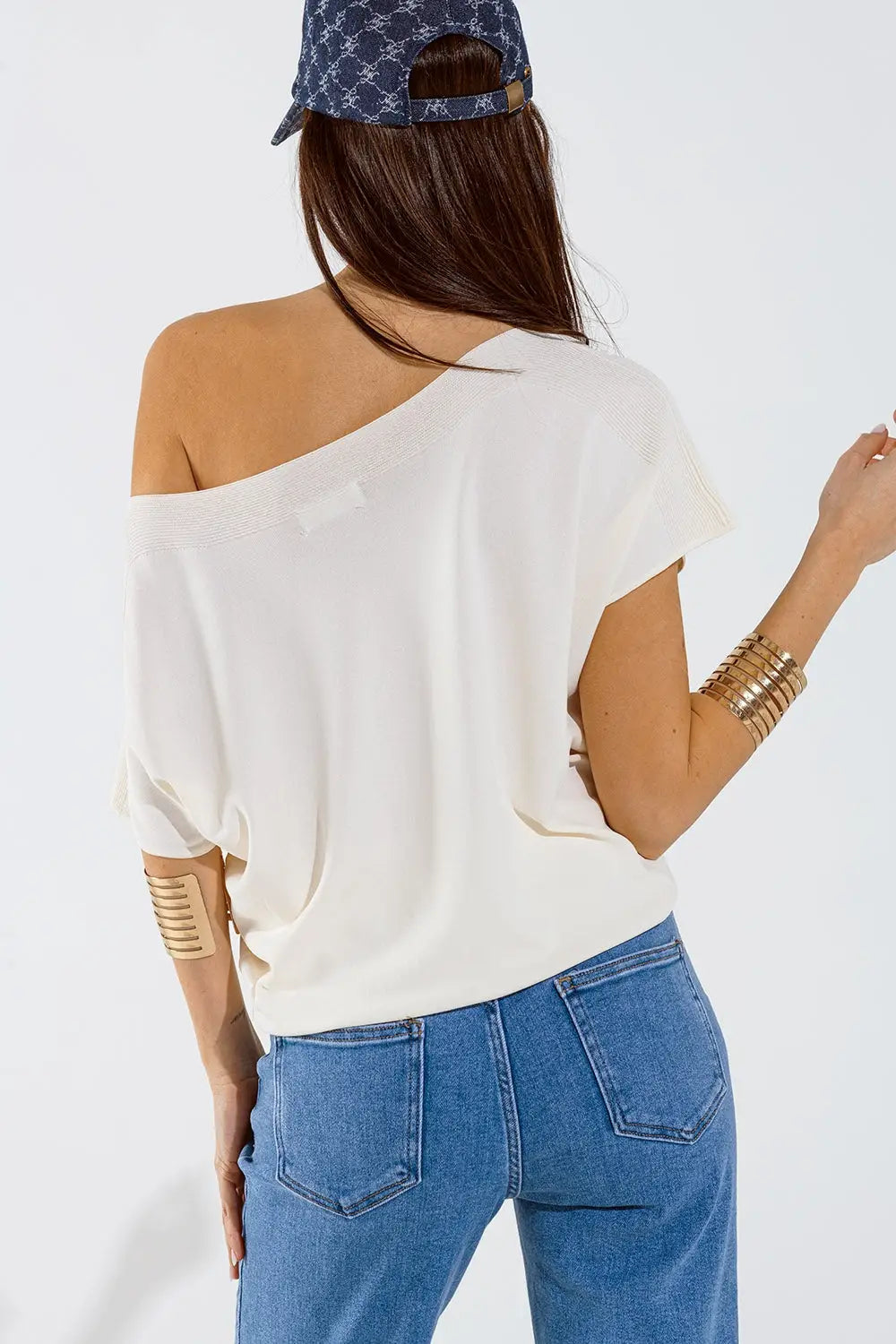 Beige boat neck relaxed sweater - BEIGE / ONE - Sweaters