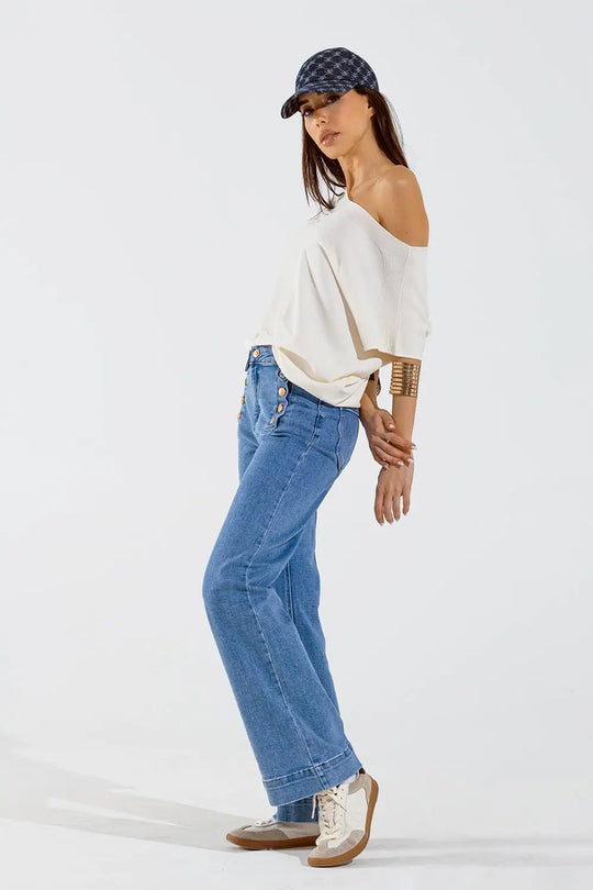 Beige boat neck relaxed sweater - BEIGE / ONE - Sweaters