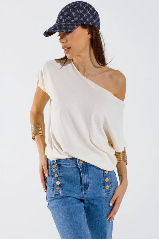 Beige boat neck relaxed sweater - BEIGE / ONE - Sweaters
