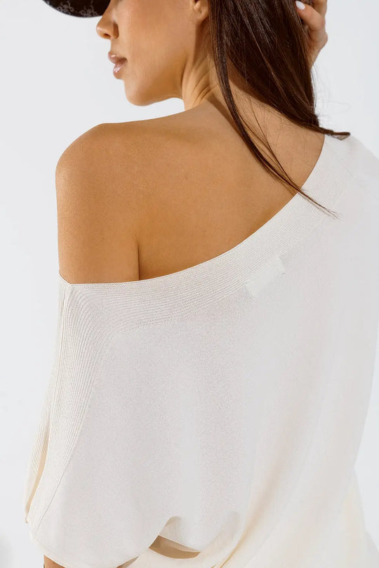 Beige boat neck relaxed sweater - BEIGE / ONE - Sweaters
