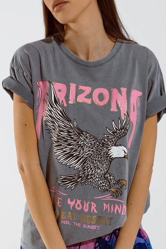 Arizona T-shirt with Eagle Digital Print in Grey - GRAY / ONE - T-Shirts