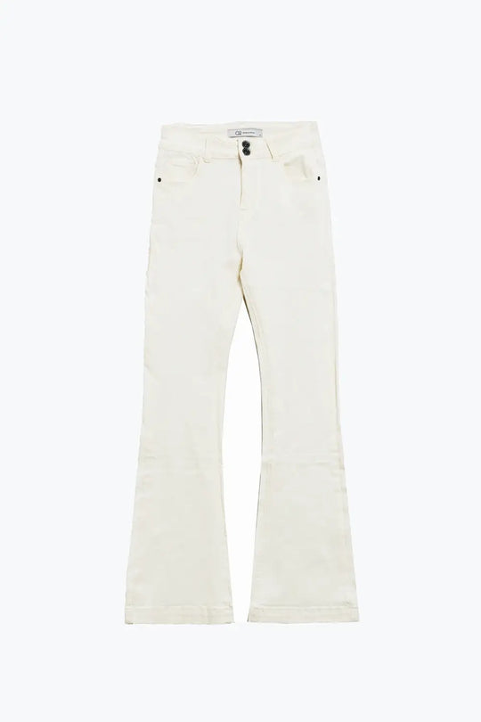 Skinny Flared Jeans With Double Button Detail in White - Colored Jeans