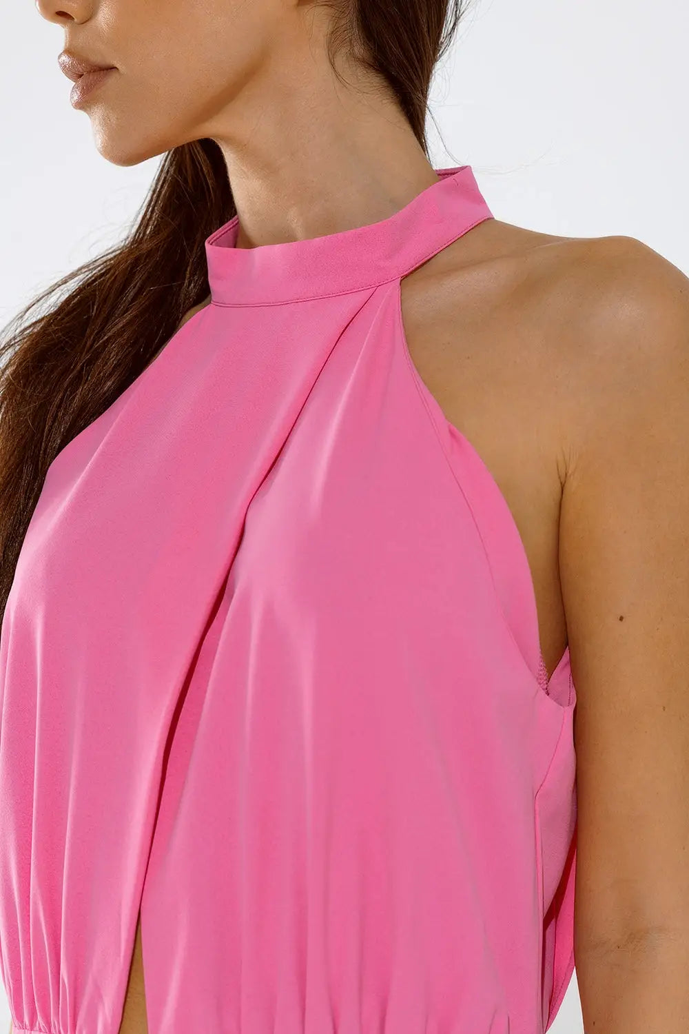 Pink jumpuits with top crossed and high collar - Jumpsuits