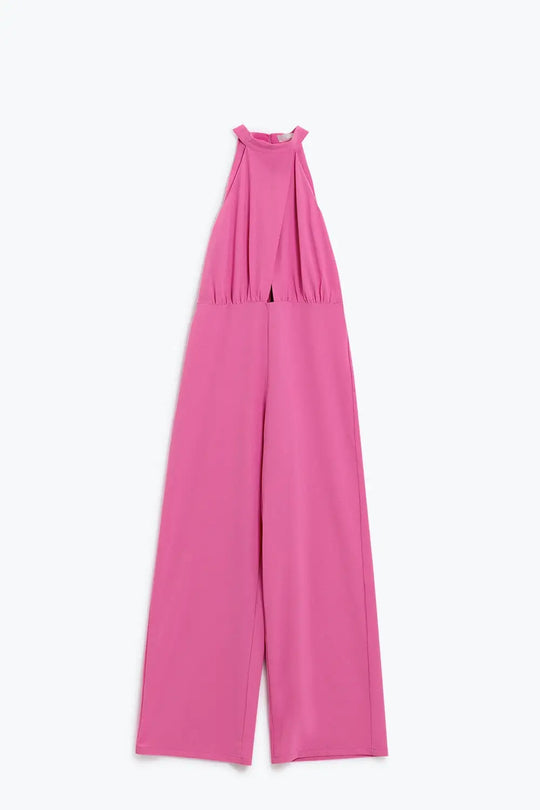Pink jumpuits with top crossed and high collar - Jumpsuits