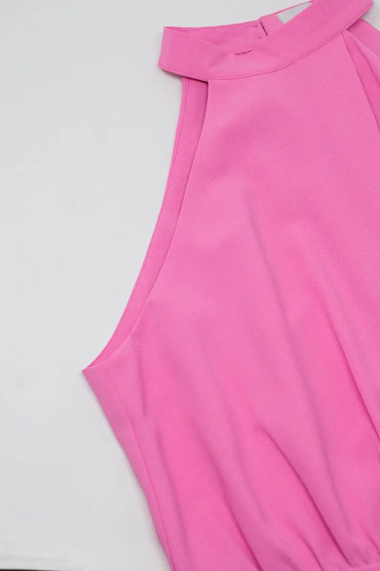 Pink jumpuits with top crossed and high collar - Jumpsuits