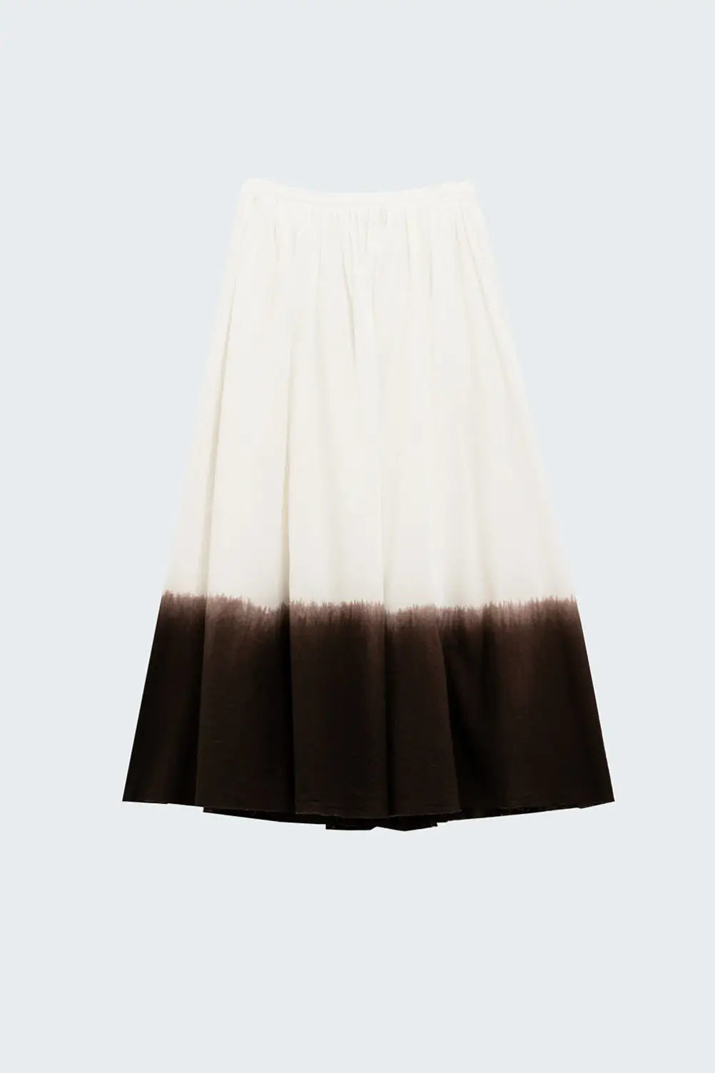 Flowy Drop Waist White Skirt With Brown Ombre Detail - Skirts