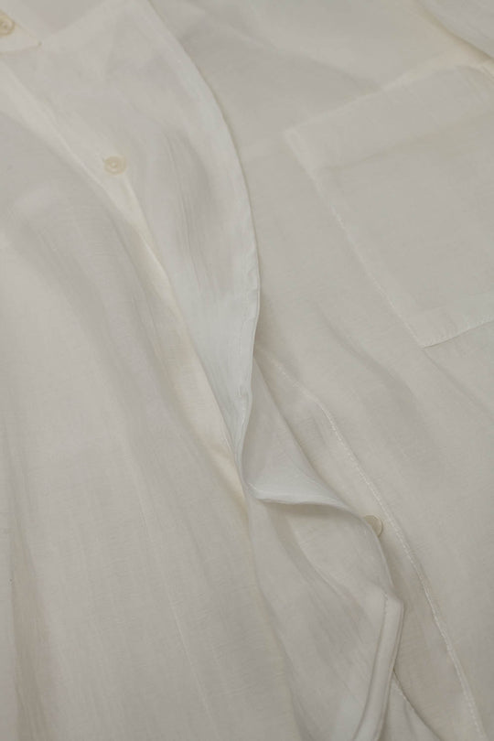 Semi Sheer White Blouse With Ruffle Detail Down The Front