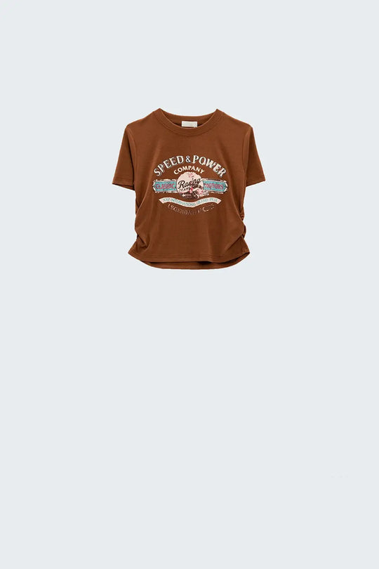 Brown Crew Neck T-shirt With Graphic Print - T-Shirts