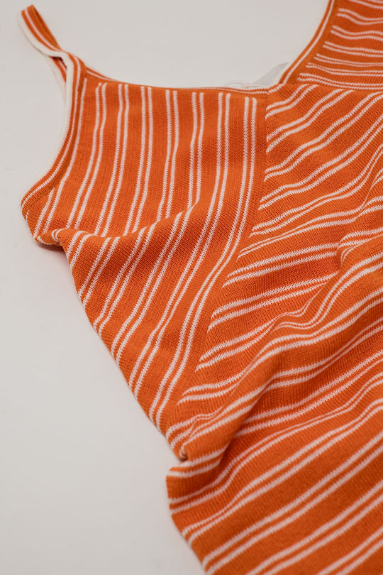 Orange Midi Dress With Stripes And Spaghetti Straps