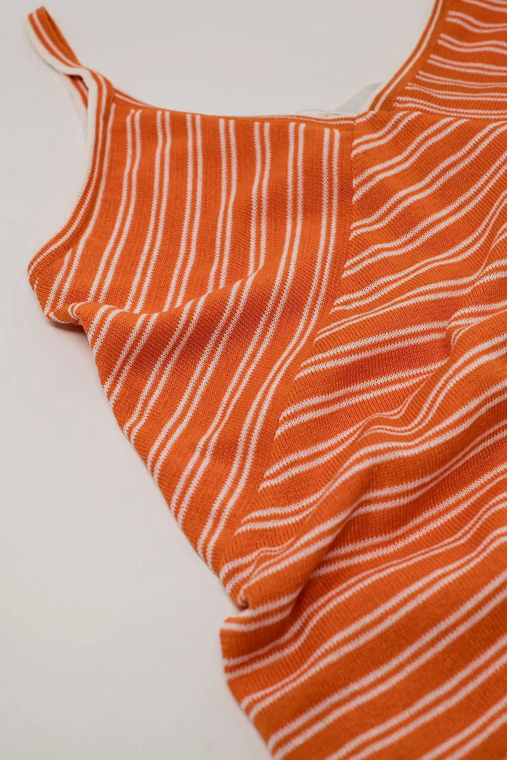 Orange Midi Dress With Stripes And Spaghetti Straps - Dresses