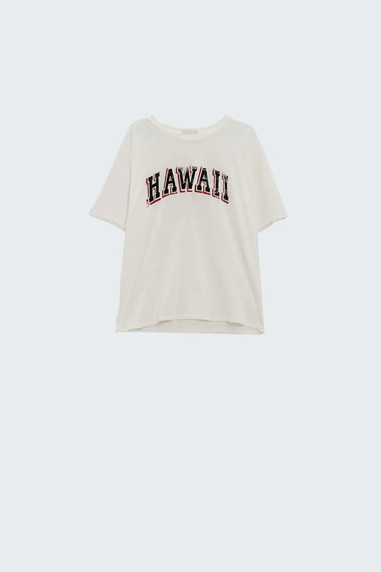 Washed Effect Hawaii T-Shirt In white - WHITE / ONE - T-Shirts