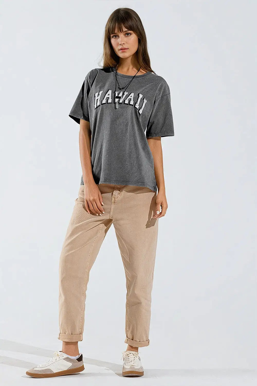 Washed Effect Hawaii T-Shirt In Grey - GRAY / ONE - T-Shirts