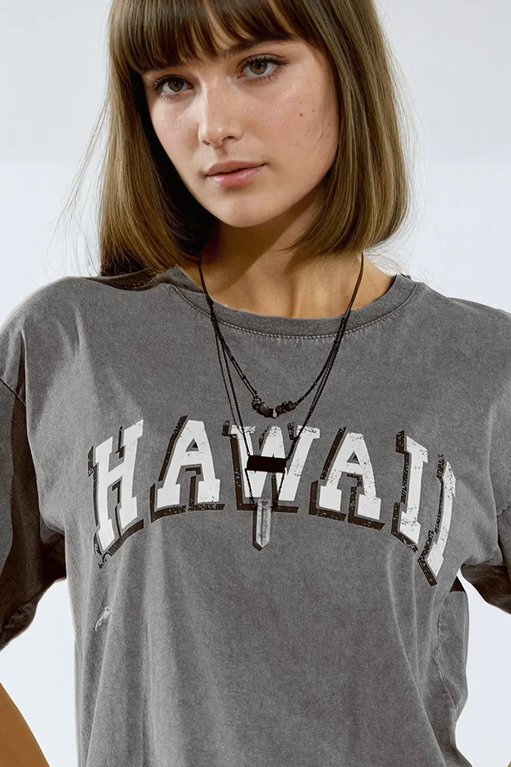 Washed Effect Hawaii T-Shirt In Grey - GRAY / ONE - T-Shirts