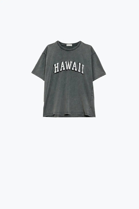 Washed Effect Hawaii T-Shirt In Grey - GRAY / ONE - T-Shirts
