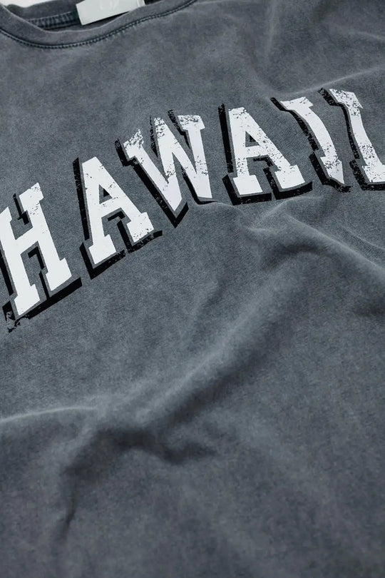 Washed Effect Hawaii T-Shirt In Grey - GRAY / ONE - T-Shirts