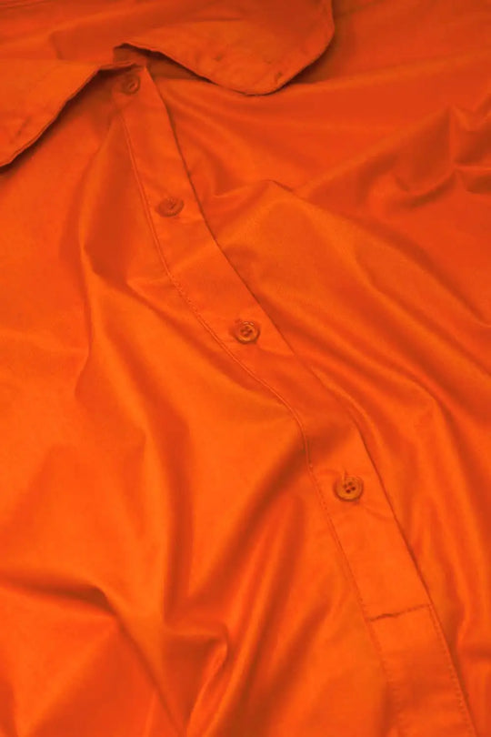 Relaxed Shirt Dress With Balloon Short Sleeves and Ruffle In Orange - Dresses