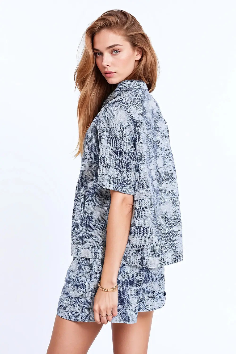 Button Up Polo Shirt In Tie Dye Blue - Shirts