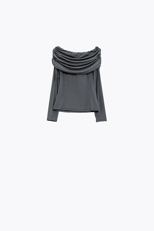 Bodycon Off Shoulder Top In Grey - T-Shirts Tops