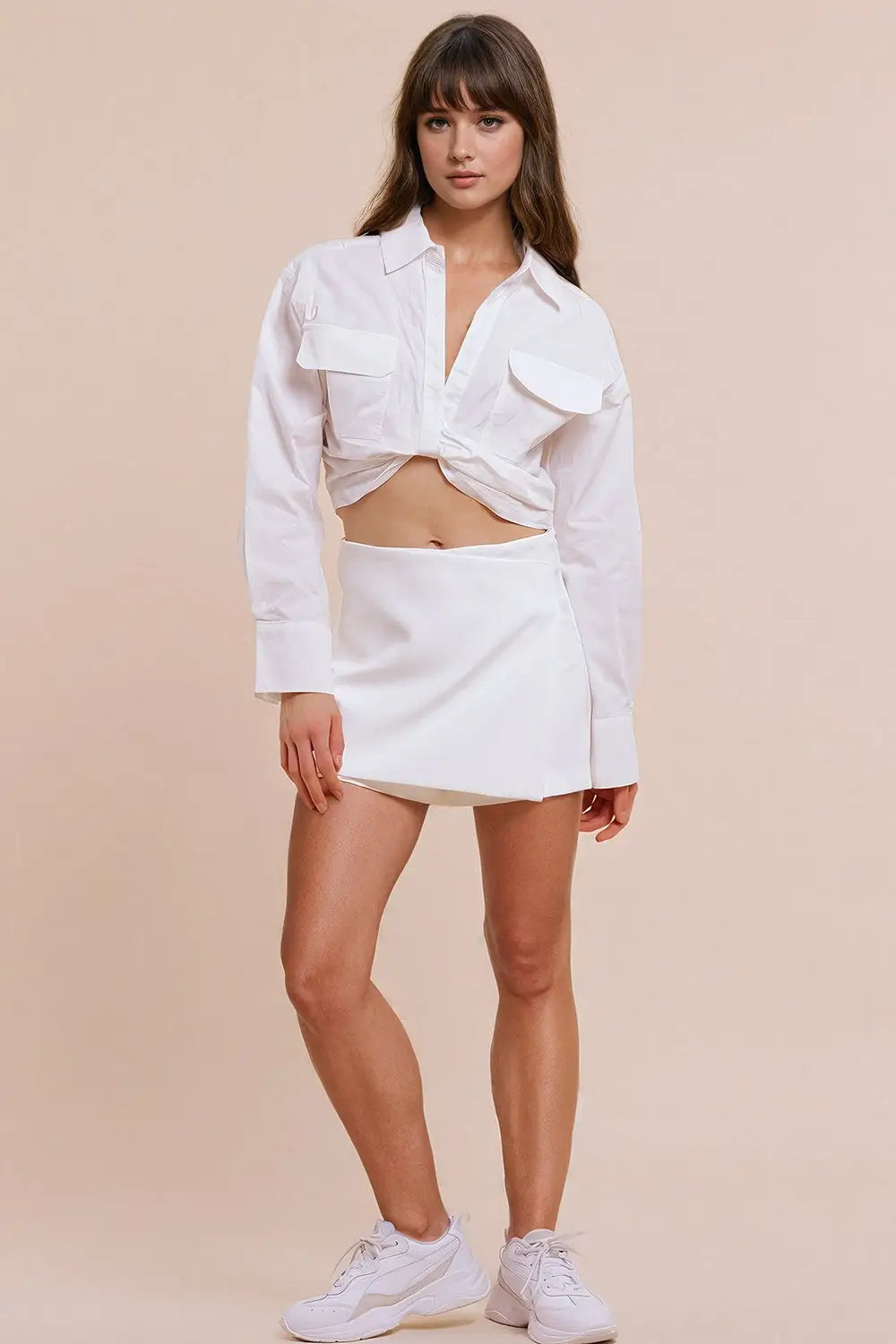 Wrap Mini Skort in White - Skirts Pants