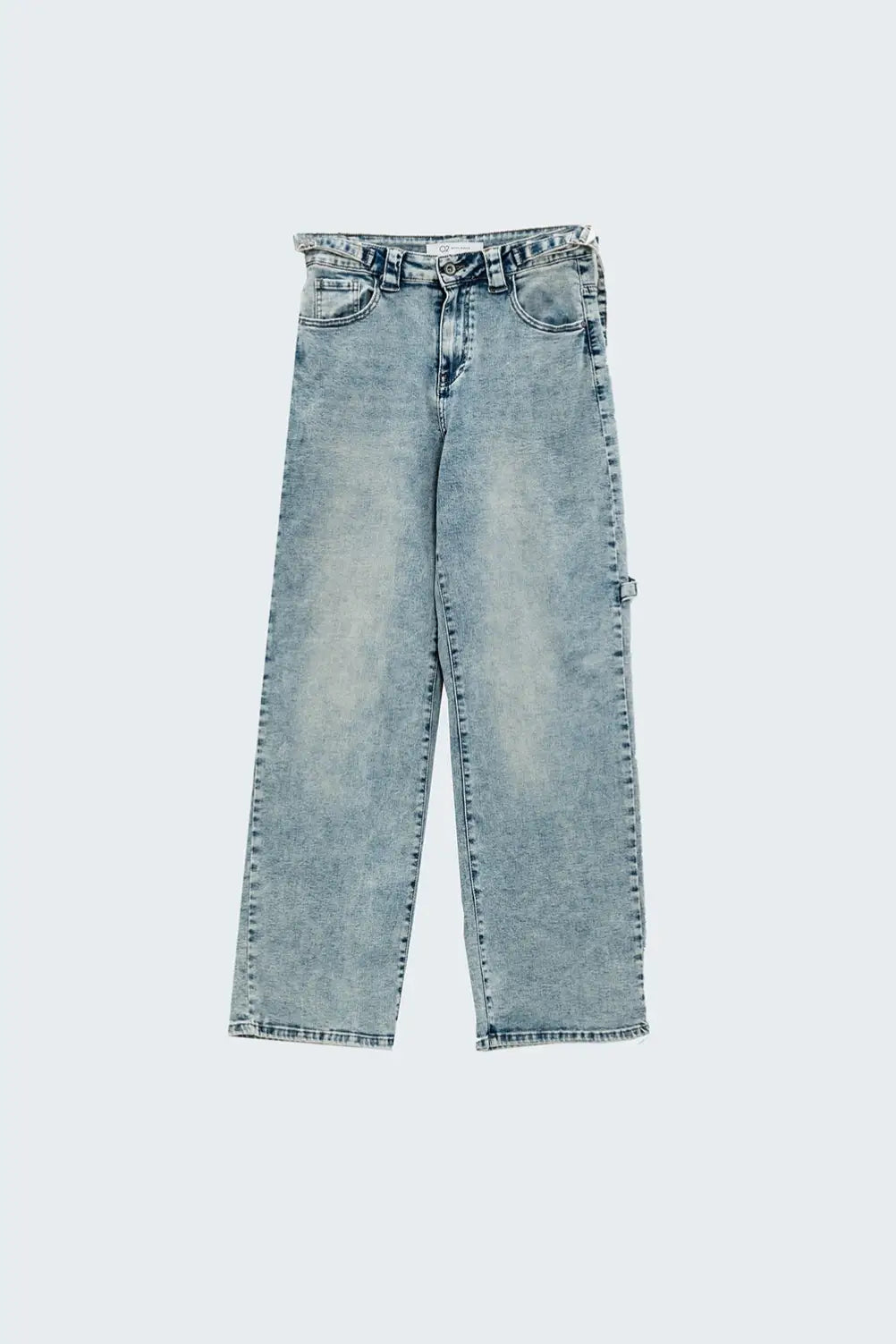 Cargo Style Bleached Jeans With Belt Like Strap Details At The Waist