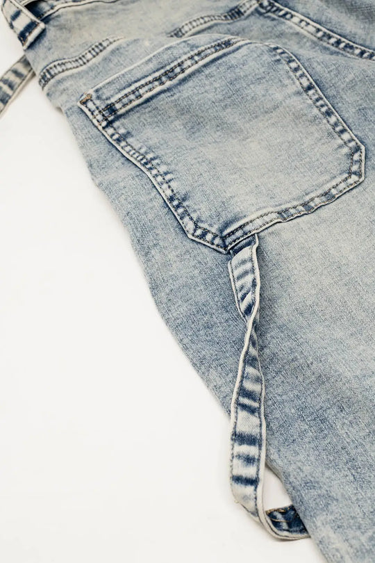 Cargo Style Bleached Jeans With Belt Like Strap Details At The Waist