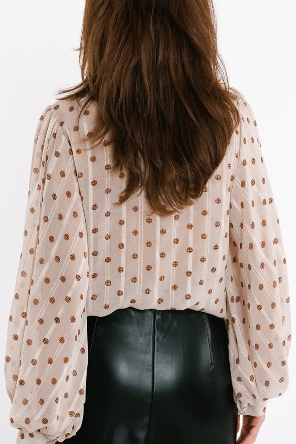 Blouse with balloon sleeves and polka dots in Beige - Shirts