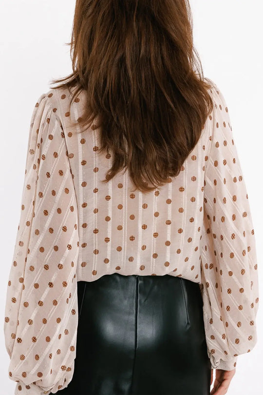 Blouse with balloon sleeves and polka dots in Beige - Shirts