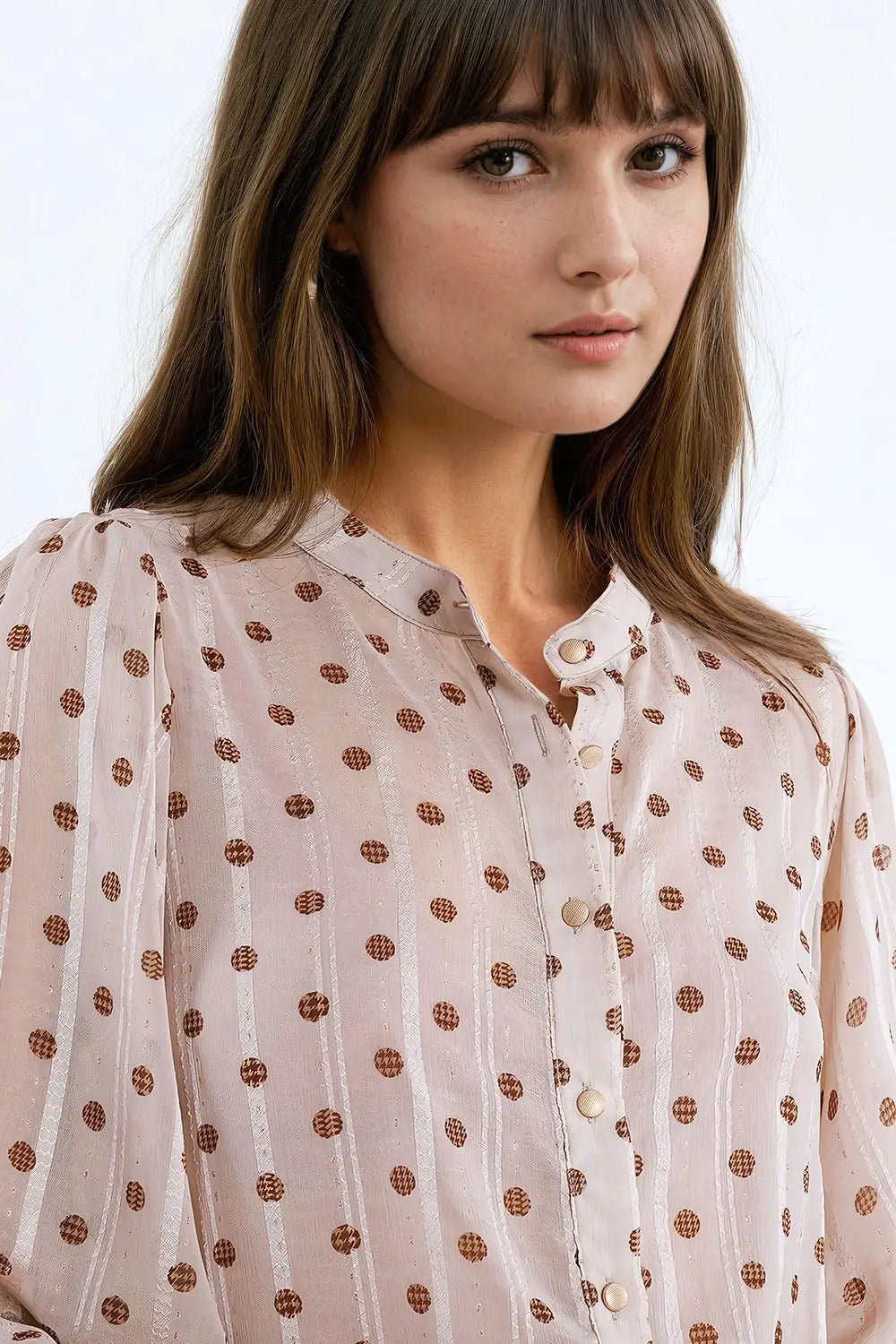 Blouse with balloon sleeves and polka dots in Beige - Shirts