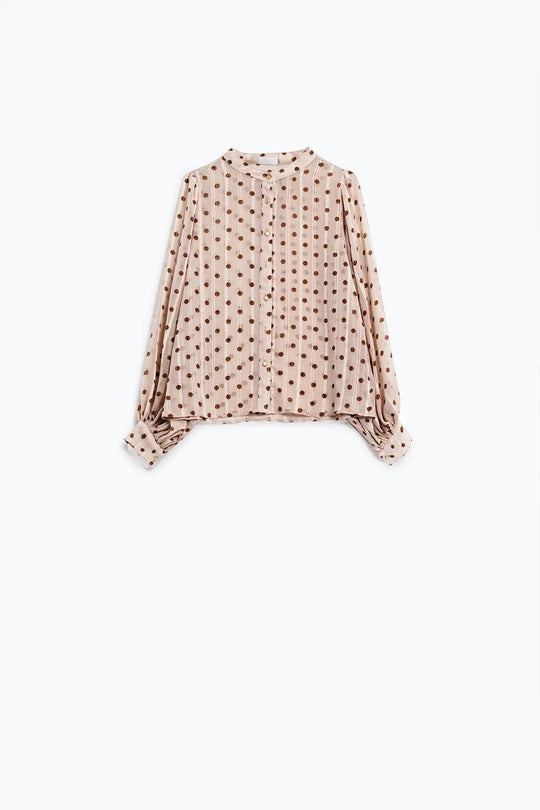 Blouse with balloon sleeves and polka dots in Beige - Shirts