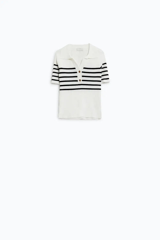Striped polo with button detail in white - Sweaters